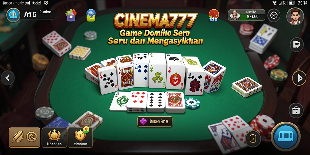 Screenshot gameplay CINEMA777 menampilkan aksi seru permainan domino.