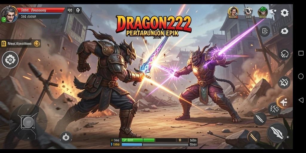 Screenshot gameplay DRAGON222 dengan aksi pertarungan yang intens.