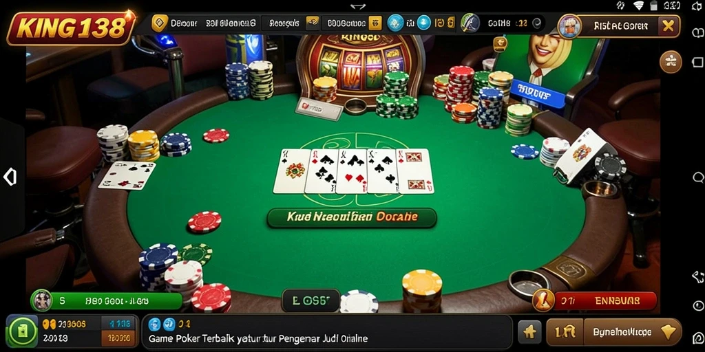 Screenshot utama KING138 menampilkan gameplay poker yang mendebarkan dan interaksi pemain.