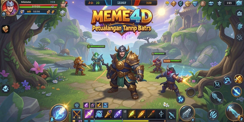 Screenshot menunjukkan pertarungan seru di dunia MMORPG MEME4D.